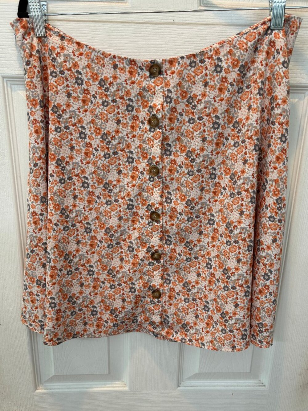 SHEIN Curve Floral Button Front Mini Skirt Orange Brown Ditsy Print 0XL